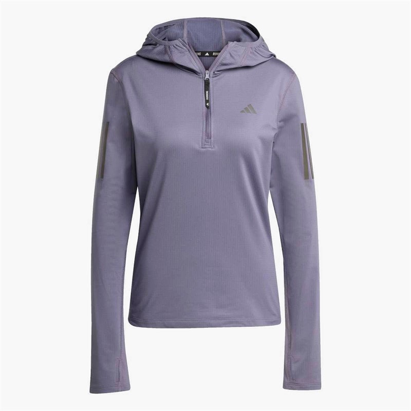 adidas Womens Own The Run Winterized Running Hooded Half-Zip Preloved Violet - Image 5