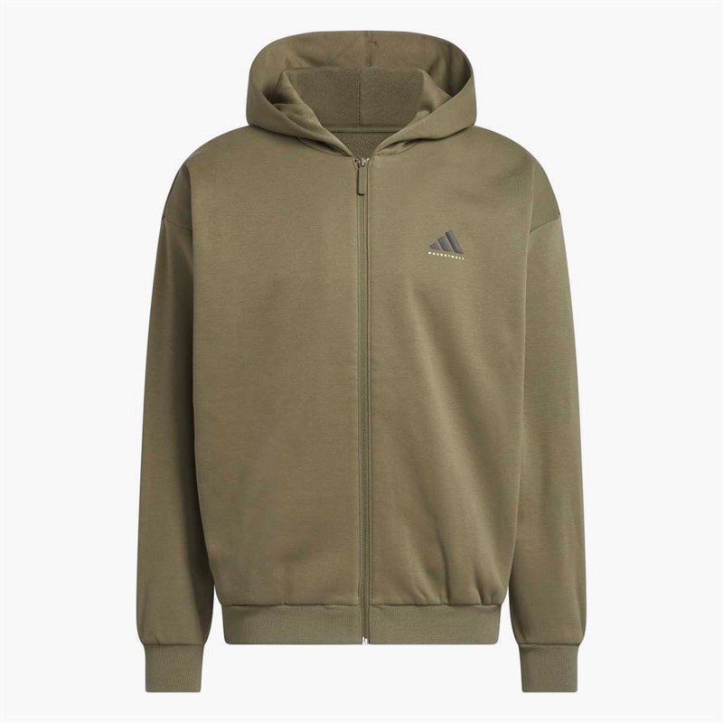 adidas Mens adidas Basketball Full-Zip Hoodie Olive Strata