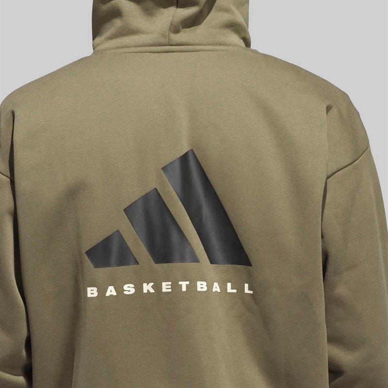 adidas Mens adidas Basketball Full-Zip Hoodie Olive Strata - Image 5