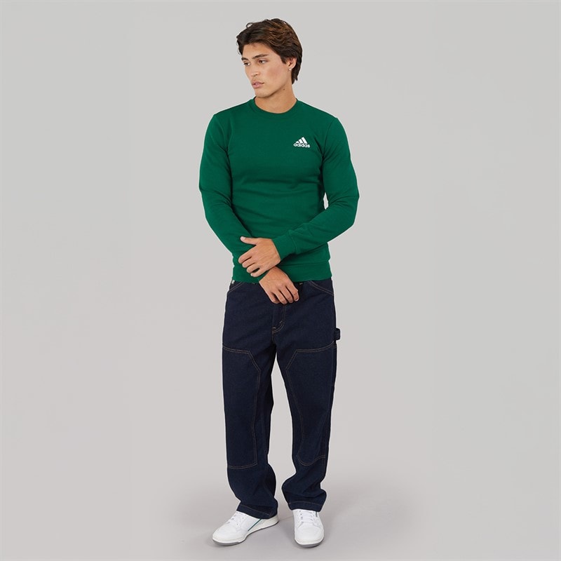 adidas Mens Essentials Crew Sweatshirt Collegiate Green - Image 4