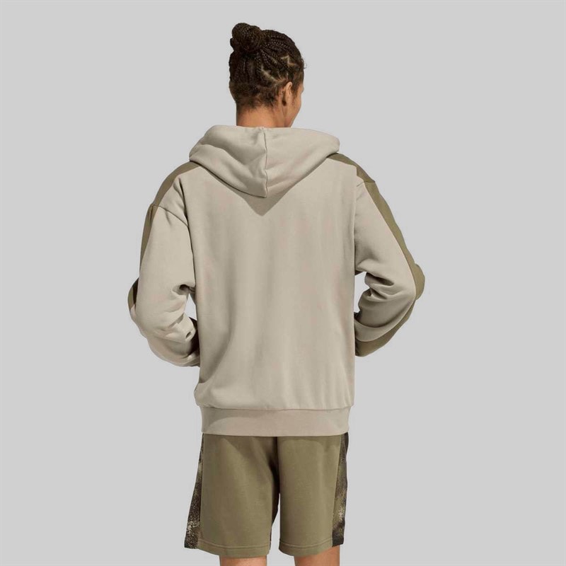 adidas Mens Collegiate Fleece Full Zip Hoodie Silver Pebble/Olive Strata - Image 3