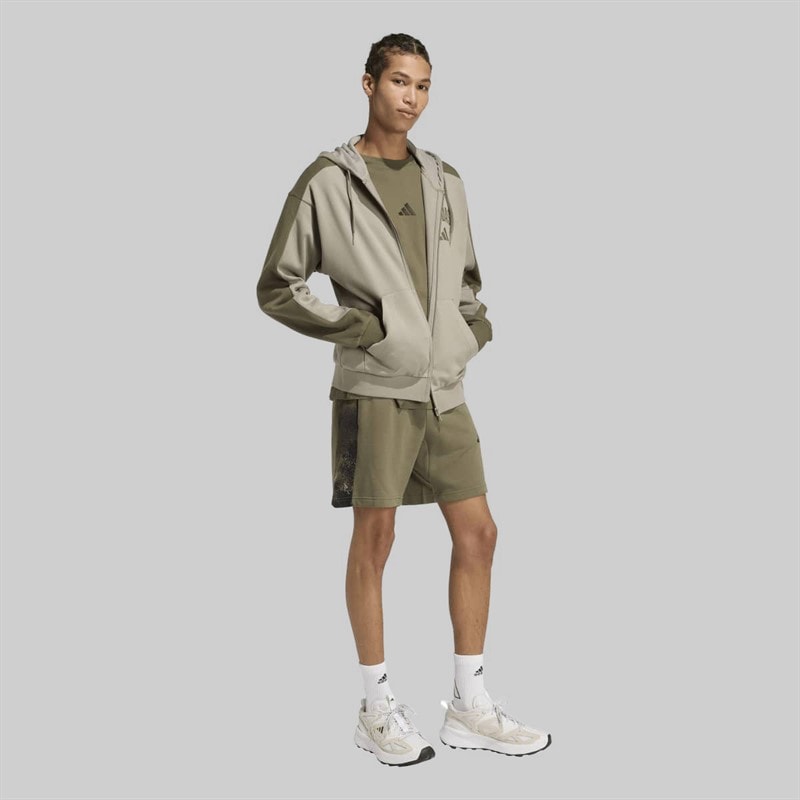 adidas Mens Collegiate Fleece Full Zip Hoodie Silver Pebble/Olive Strata - Image 4