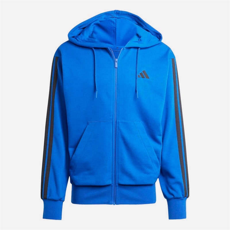 adidas Mens Essentials 3 Stripes Full Zip Hoodie Royal Blue/Black
