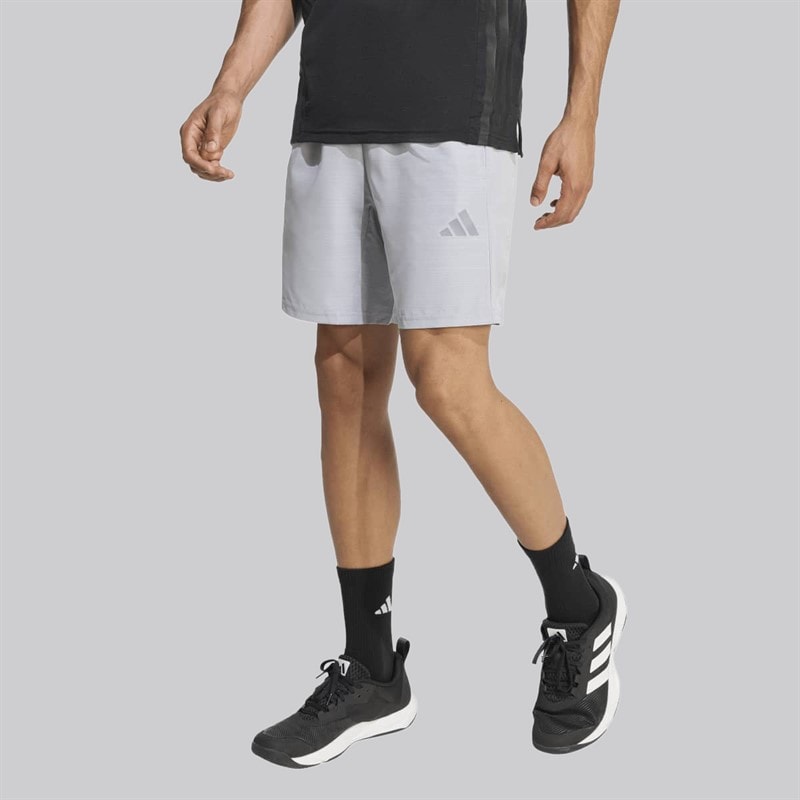 adidas Mens Workout Essentials Base Melange Woven Shorts Halo Silver Mel