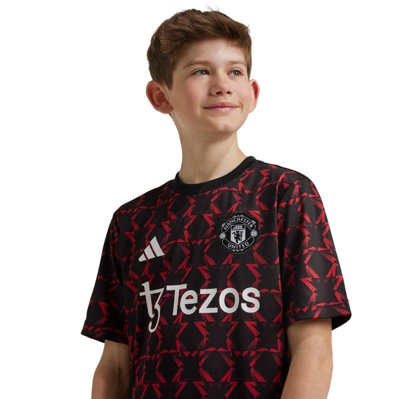 adidas Junior Boys MUFC Manchester United 24/25 Pre Match Jersey Black/Mufc Red - Image 4