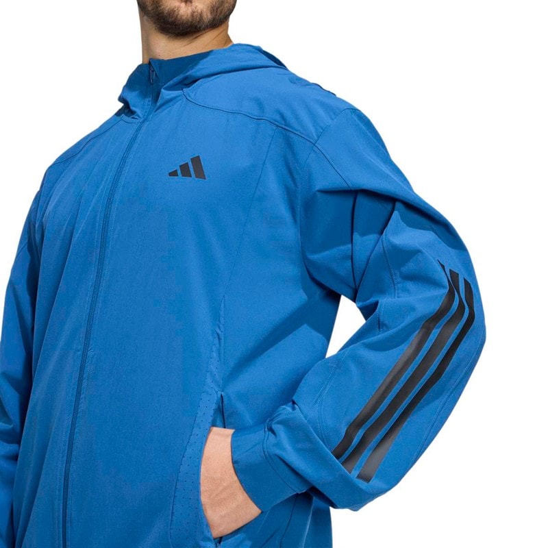adidas Mens Tech Essentials Workout Full Zip Hoodie Dusky Petrol - Image 3