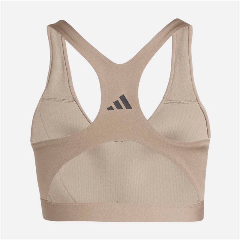 adidas Womens Optime Essentials Workout High Support Sports Bra Chalky Brown - Image 2