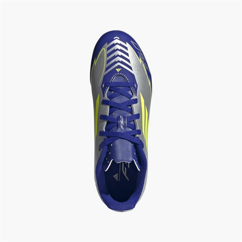 adidas Junior F50 Club Messi La Vida Rapida Pack FG/MG Firm/Multi Ground Football Boots Silver Metallic/Solar Yellow/Lucid Blue - Image 4