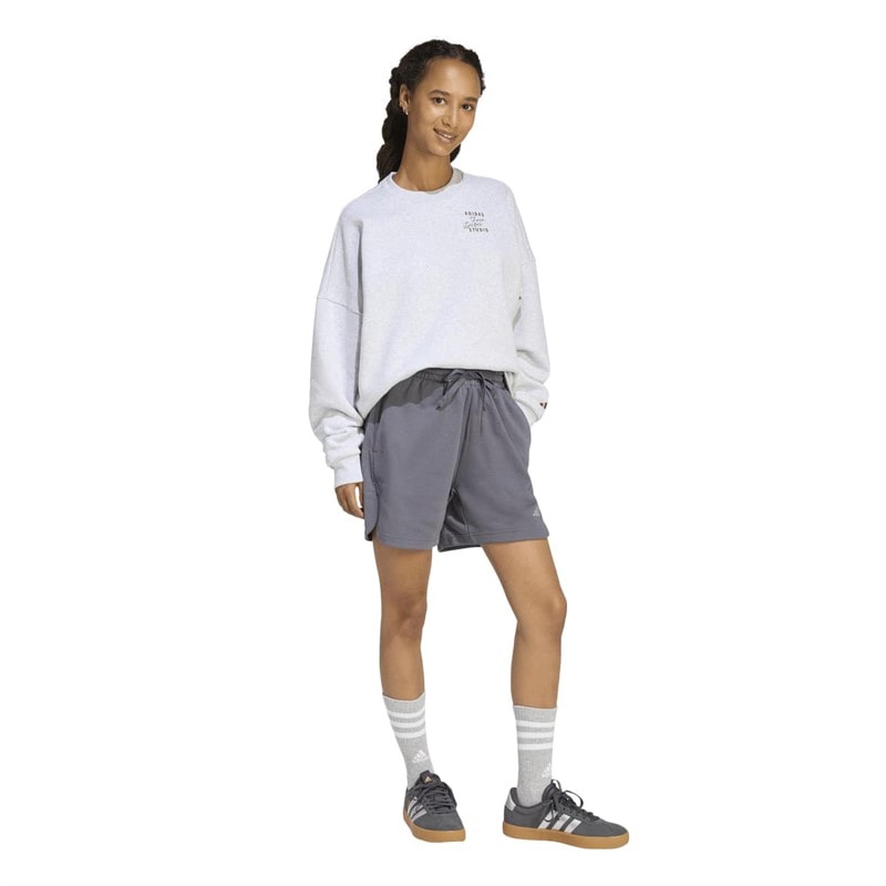 adidas Womens 3 Stripes Studio Loose Fit Fleece Shorts Aurora Onix - Image 4