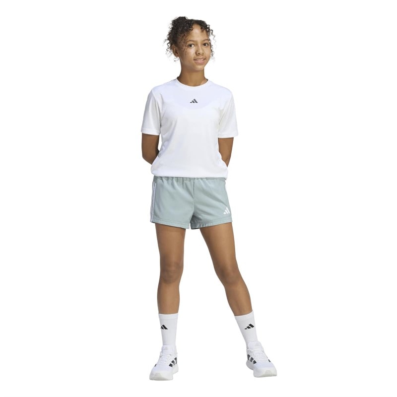 adidas Junior Girls Train Essentials 3-Stripes Shorts Wonder Sage/White - Image 4