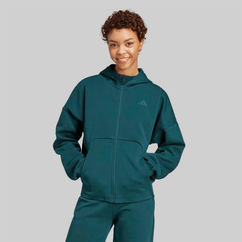 adidas Womens Future Icons Small Logo Full Zip Hoodie Aurora Ivy - Image 2