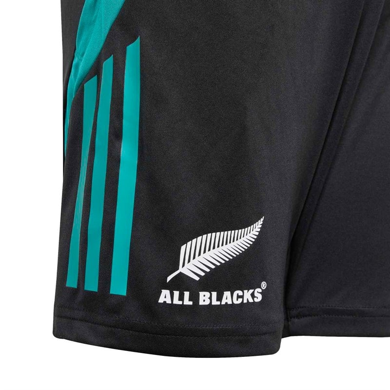 adidas Junior NZR New Zealand All Blacks Gym Shorts All Black/Pure Teal - Image 3