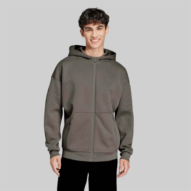 adidas Mens Future Icons 3 Stripes Full Zip Hoodie Putty Beige - Image 2
