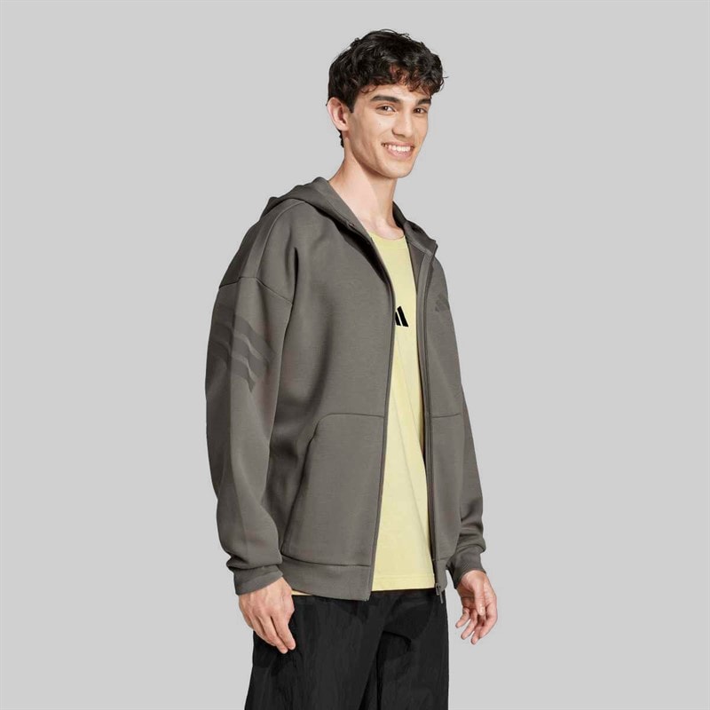adidas Mens Future Icons 3 Stripes Full Zip Hoodie Putty Beige - Image 4