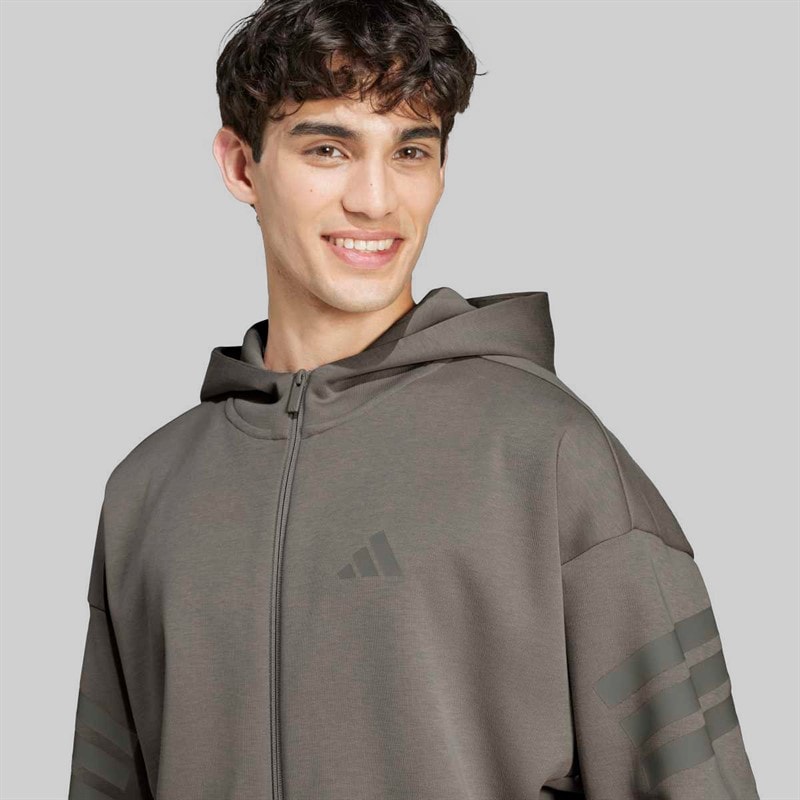 adidas Mens Future Icons 3 Stripes Full Zip Hoodie Putty Beige - Image 5