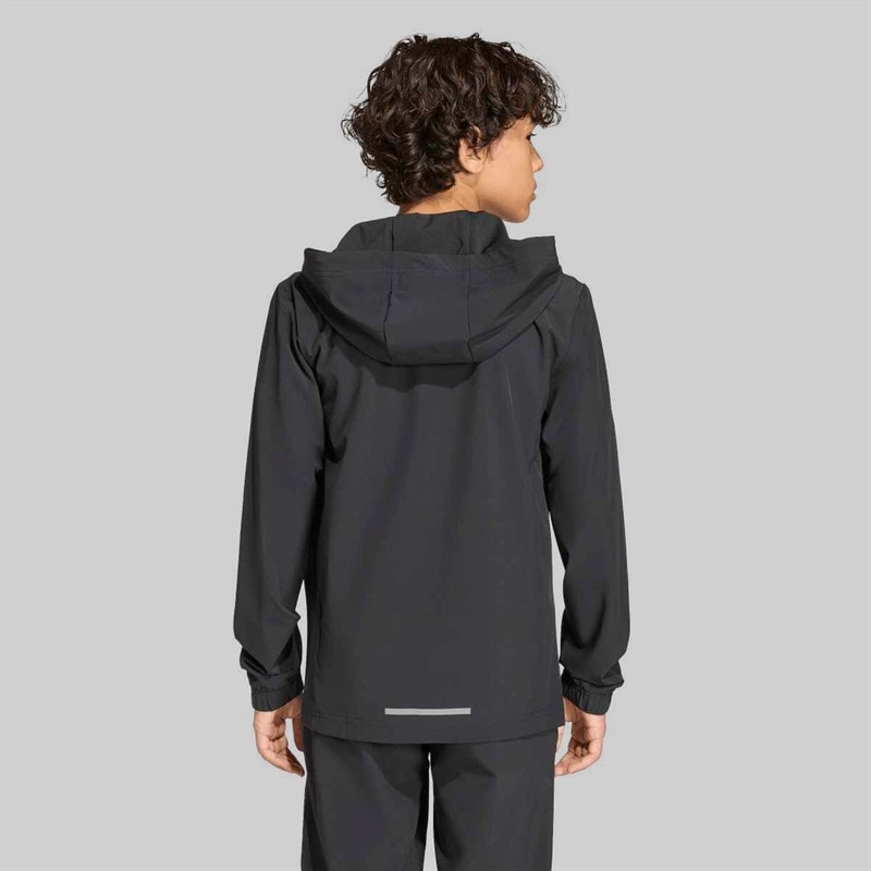 adidas Junior Boys Tech Woven Hooded Jacket Black/Grey Four - Image 2