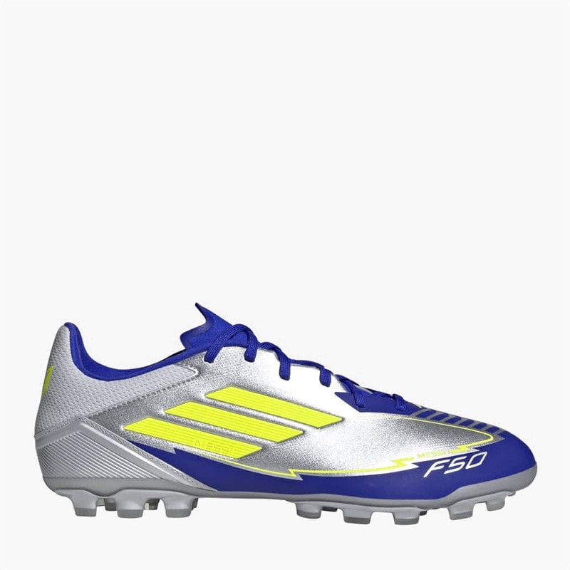 adidas Mens F50 League Messi La Vida Rapida AG Artificial Ground Football Boots Silver Metallic/Solar Yellow/Lucid Blue