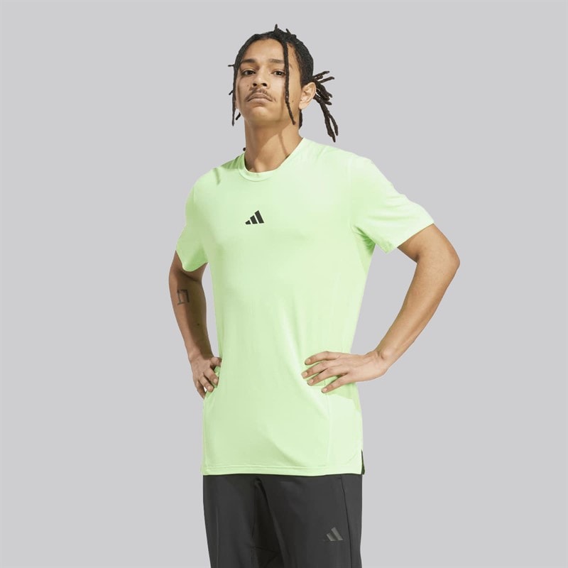 adidas Mens Designed For Training Workout T-Shirt Lime Burst - Image 2