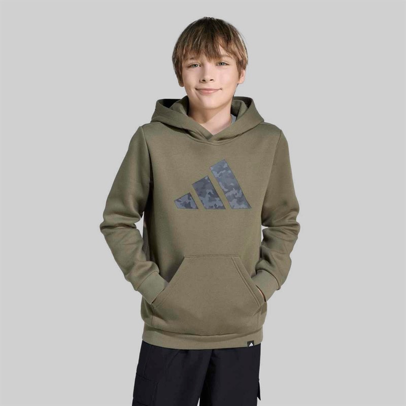 adidas Junior Boys Camo Graphic Hoodie Olive Strata - Image 2