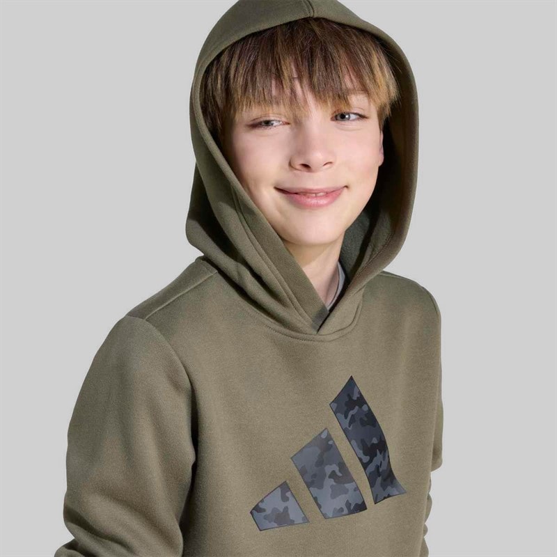 adidas Junior Boys Camo Graphic Hoodie Olive Strata - Image 5