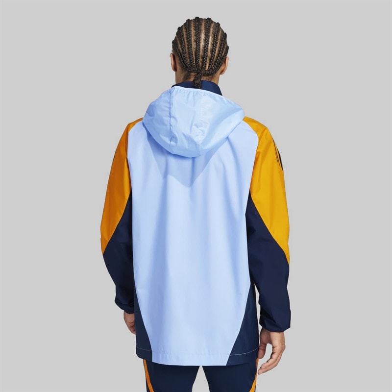 adidas Mens RMA Real Madrid 24/25 Competition All Weather Jacket Glow Blue/Crew Orange/Team Navy Blue - Image 2