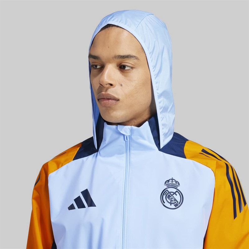 adidas Mens RMA Real Madrid 24/25 Competition All Weather Jacket Glow Blue/Crew Orange/Team Navy Blue - Image 3