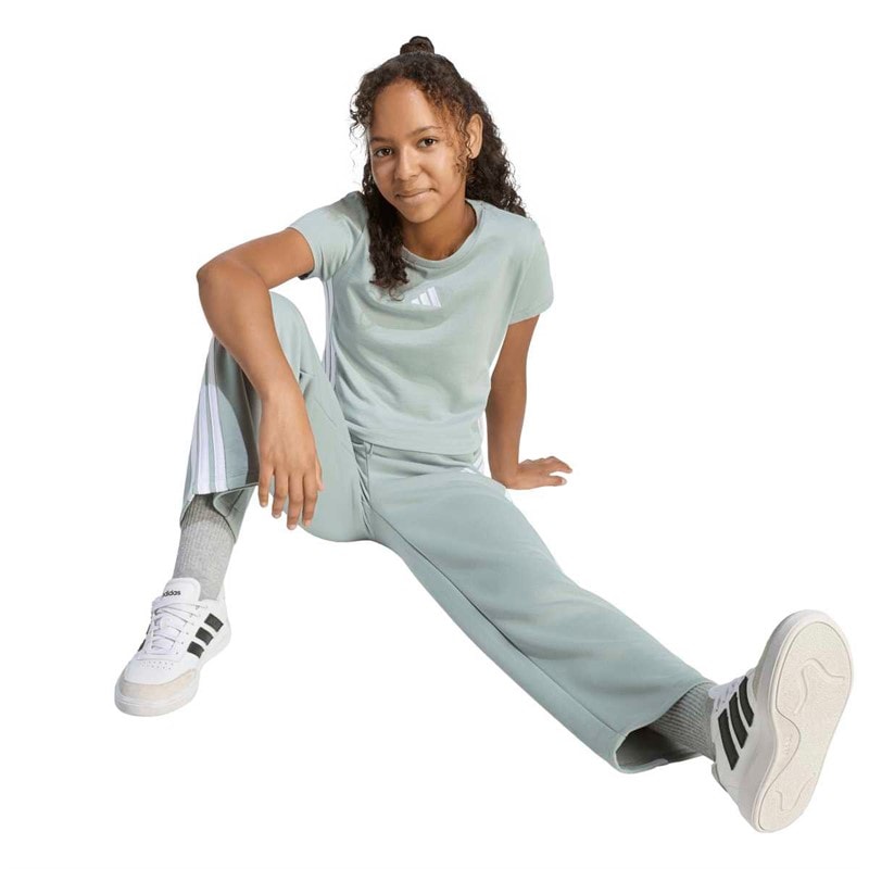 adidas Junior Girls Essentials T-Shirt Wonder Sage/White - Image 3