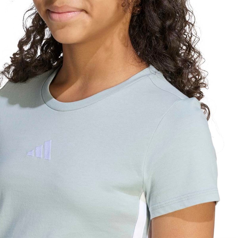 adidas Junior Girls Essentials T-Shirt Wonder Sage/White - Image 5