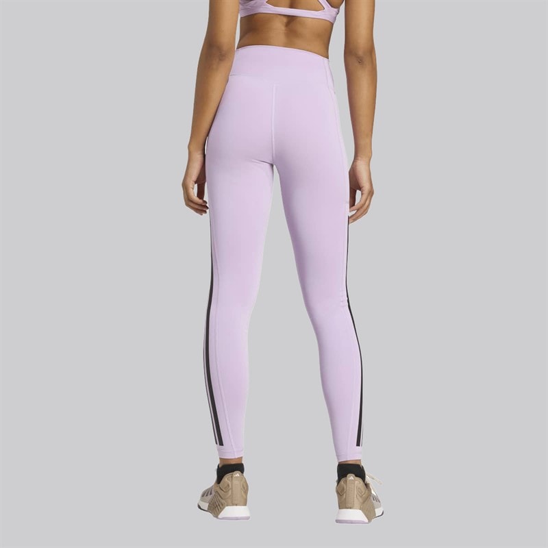 adidas Womens Optime 3 Stripes Leggings Powder Plum - Image 2