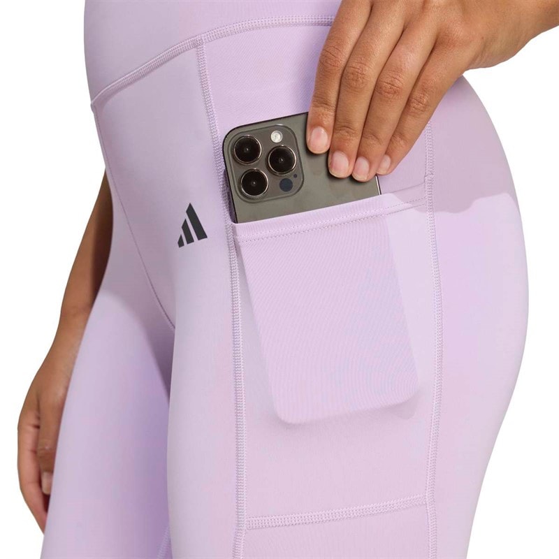 adidas Womens Optime 3 Stripes Leggings Powder Plum - Image 3