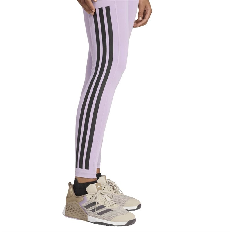 adidas Womens Optime 3 Stripes Leggings Powder Plum - Image 5