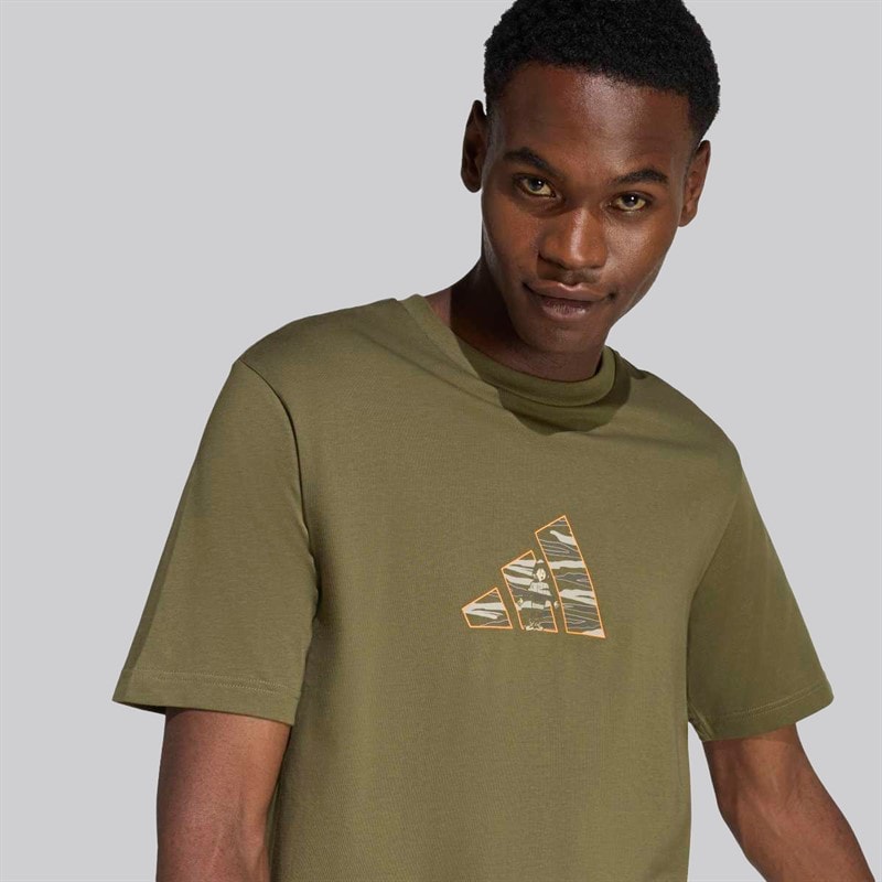 adidas Mens Camo Explorer Graphic T-Shirt Olive Strata - Image 2