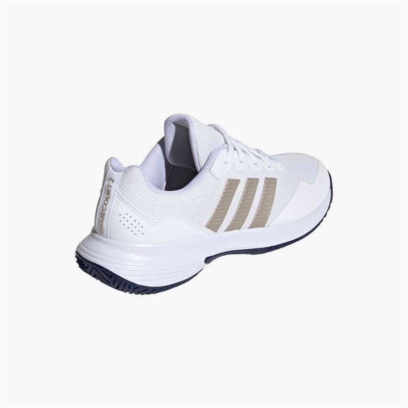 adidas Mens Gamecourt 2 Tennis Shoes Cloud White/Cyber Metallic/Dark Blue - Image 3