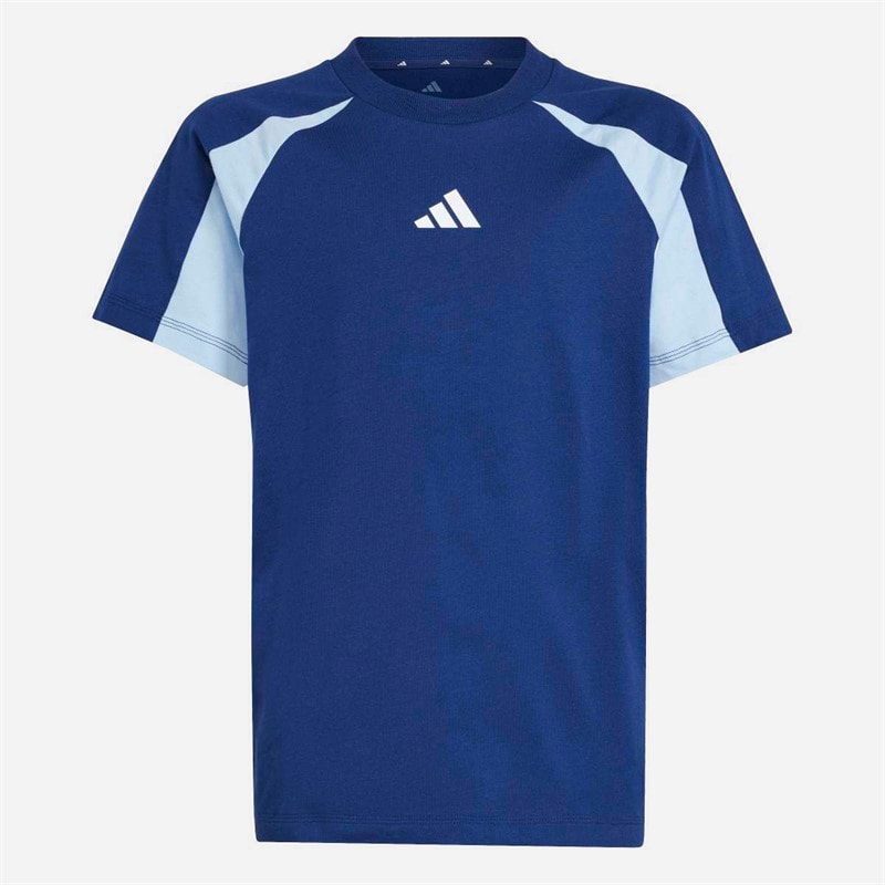adidas Junior Boys Seasonal Essentials Colourblock T-Shirt Dark Blue/Glow Blue/White