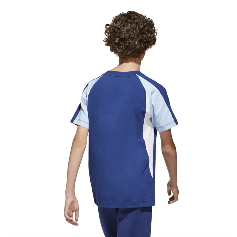 adidas Junior Boys Seasonal Essentials Colourblock T-Shirt Dark Blue/Glow Blue/White - Image 3