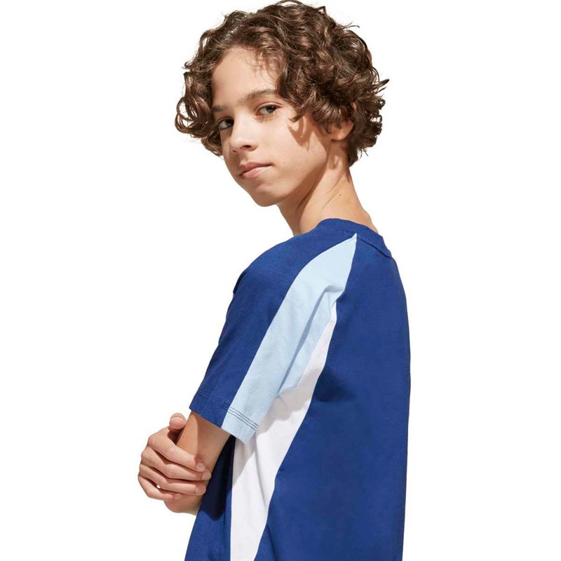 adidas Junior Boys Seasonal Essentials Colourblock T-Shirt Dark Blue/Glow Blue/White - Image 5
