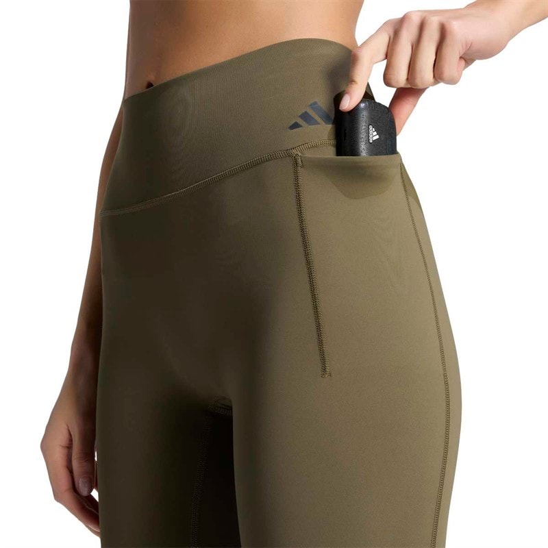 adidas Womens Optime Workout Leggings Olive Strata - Image 3