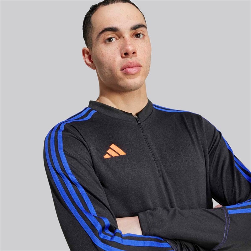 adidas Mens Tiro 23 Club 1/4 Zip Training Top Black/Lucid Blue - Image 2