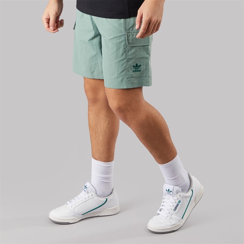 adidas Originals Mens Trefoil Essentials Woven Shorts Silver Green