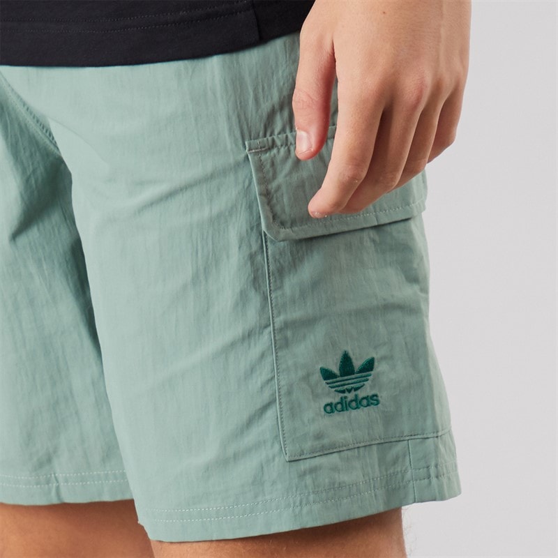 adidas Originals Mens Trefoil Essentials Woven Shorts Silver Green - Image 3