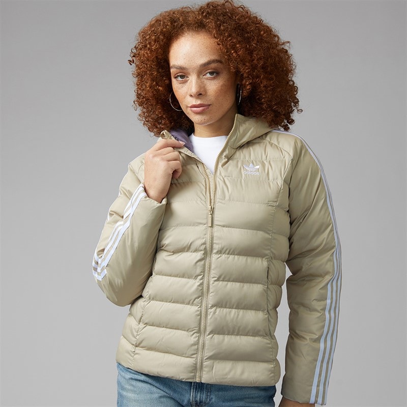 adidas Originals Womens Adicolor Padded Hooded Jacket Wonder Beige/Green/Preloved Ruby