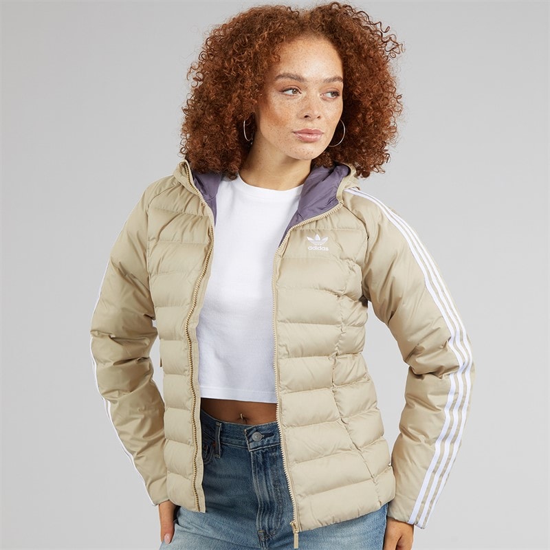 adidas Originals Womens Adicolor Padded Hooded Jacket Wonder Beige/Green/Preloved Ruby - Image 3