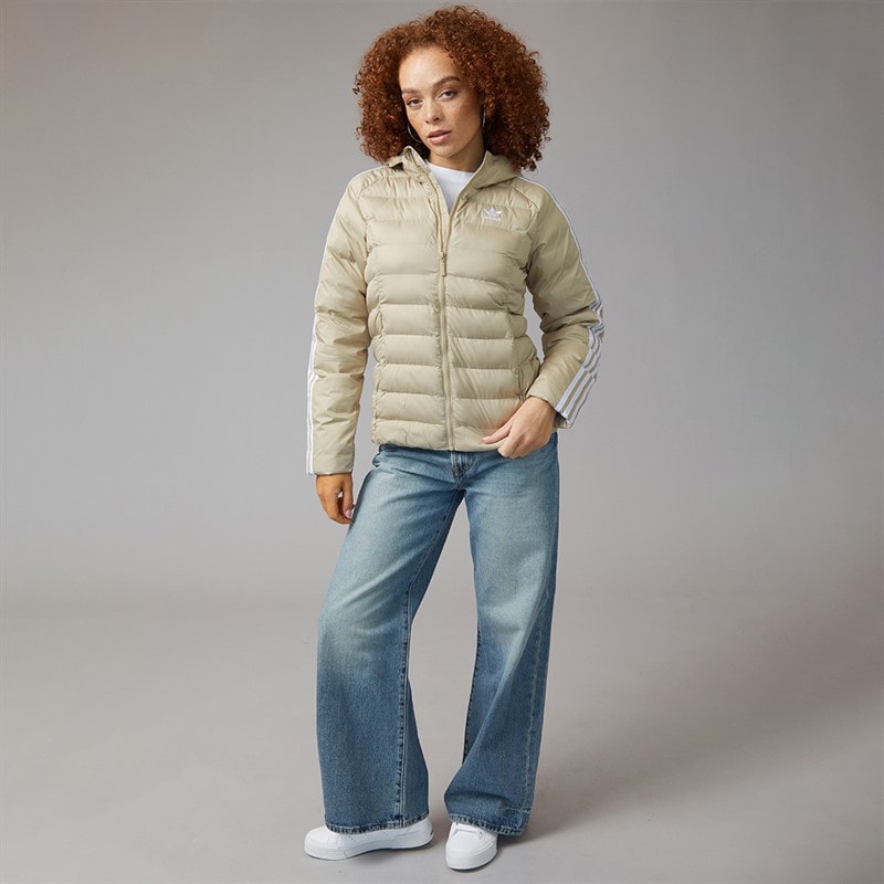 adidas Originals Womens Adicolor Padded Hooded Jacket Wonder Beige/Green/Preloved Ruby - Image 4