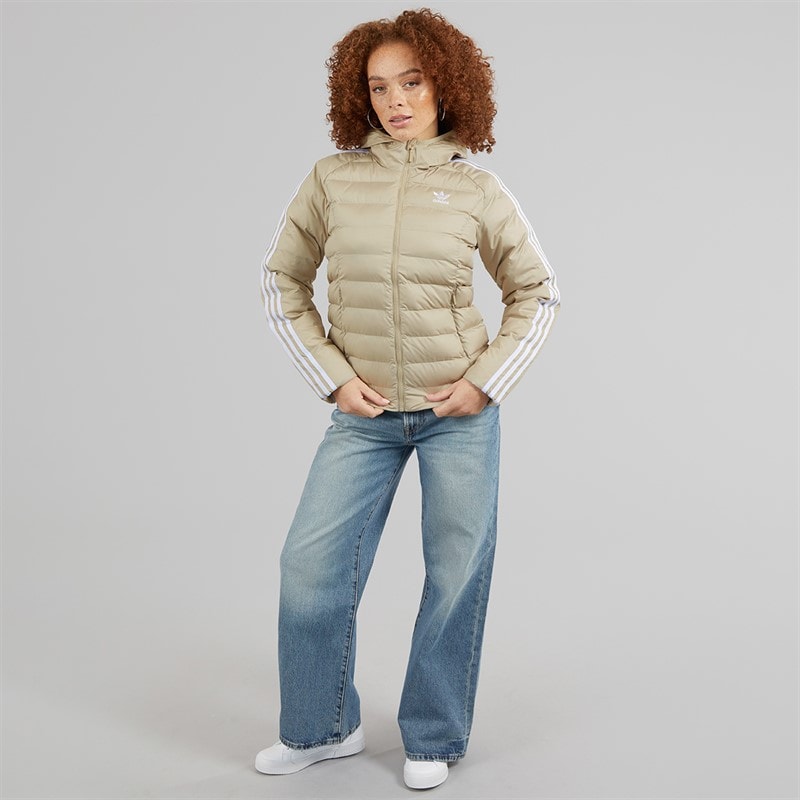 adidas Originals Womens Adicolor Padded Hooded Jacket Wonder Beige/Green/Preloved Ruby - Image 5