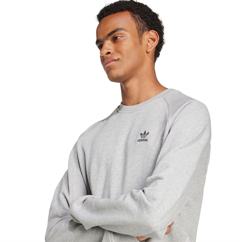 adidas Originals Mens Trefoil Essentials French Terry Sweatshirt Medium Grey Heather - Image 4