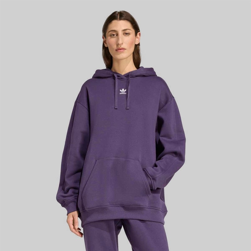 adidas Originals Womens Essentials Oversized Fleece Hoodie Aurora Plum - Image 2