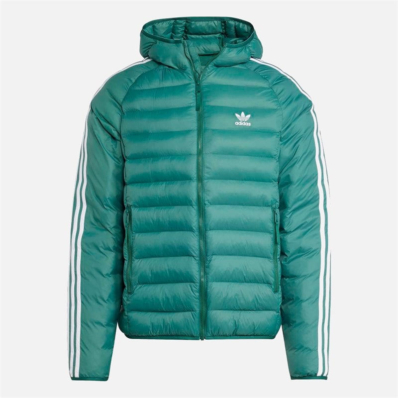 adidas Originals Mens Padded Hooded Puffer Jacket Collegiate Green/White