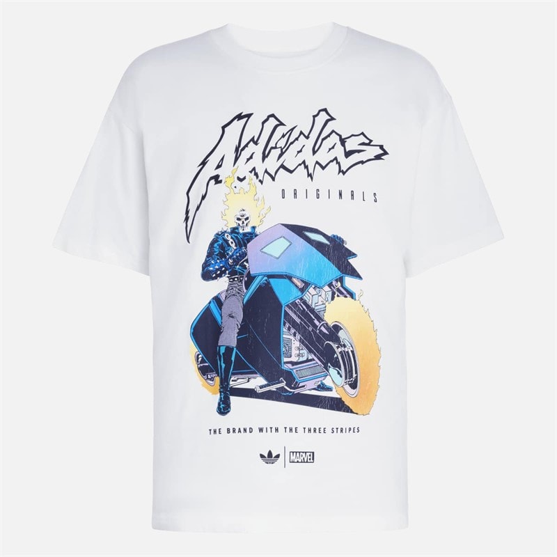 adidas Originals Mens X Marvel Ghost Rider Oversized T-Shirt Cream White - Image 1