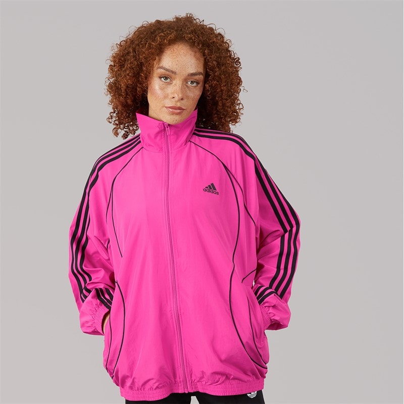 adidas Originals Womens Teamgeist Adicolor Oversized Woven Full Zip Track Top Semi Lucid Fuchsia/Black - Image 2
