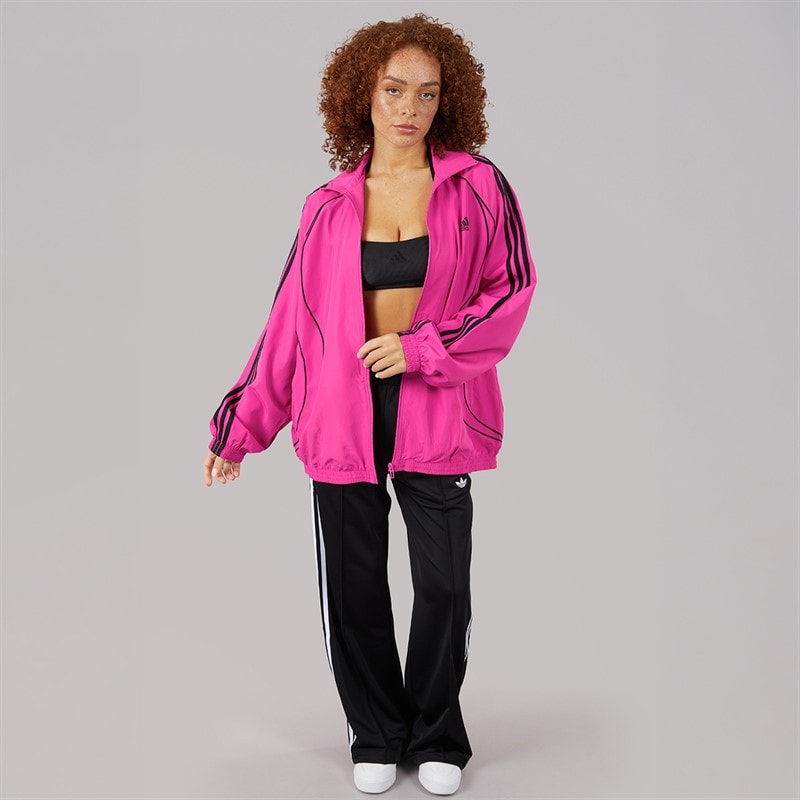adidas Originals Womens Teamgeist Adicolor Oversized Woven Full Zip Track Top Semi Lucid Fuchsia/Black - Image 4